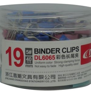 DLOffice Multicolour 19mm Binder Clips Plastic Tub of 40