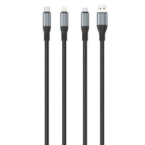 Ezra 1.2m 3in1 Black Braided 2.4A Data Cable