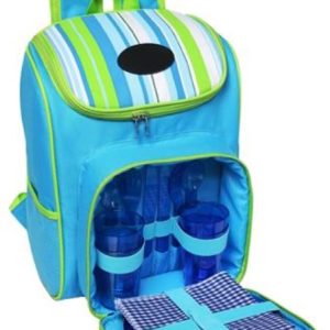 CaseyStriped Picnic Backpack 4 Person Blue & Green Retail