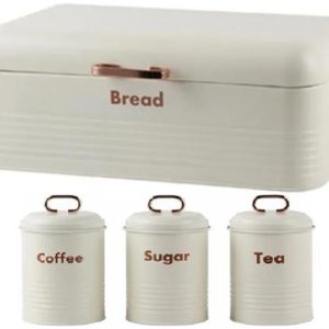 Totally 4-Piece Breadbin and Canister Tin Set Combo White